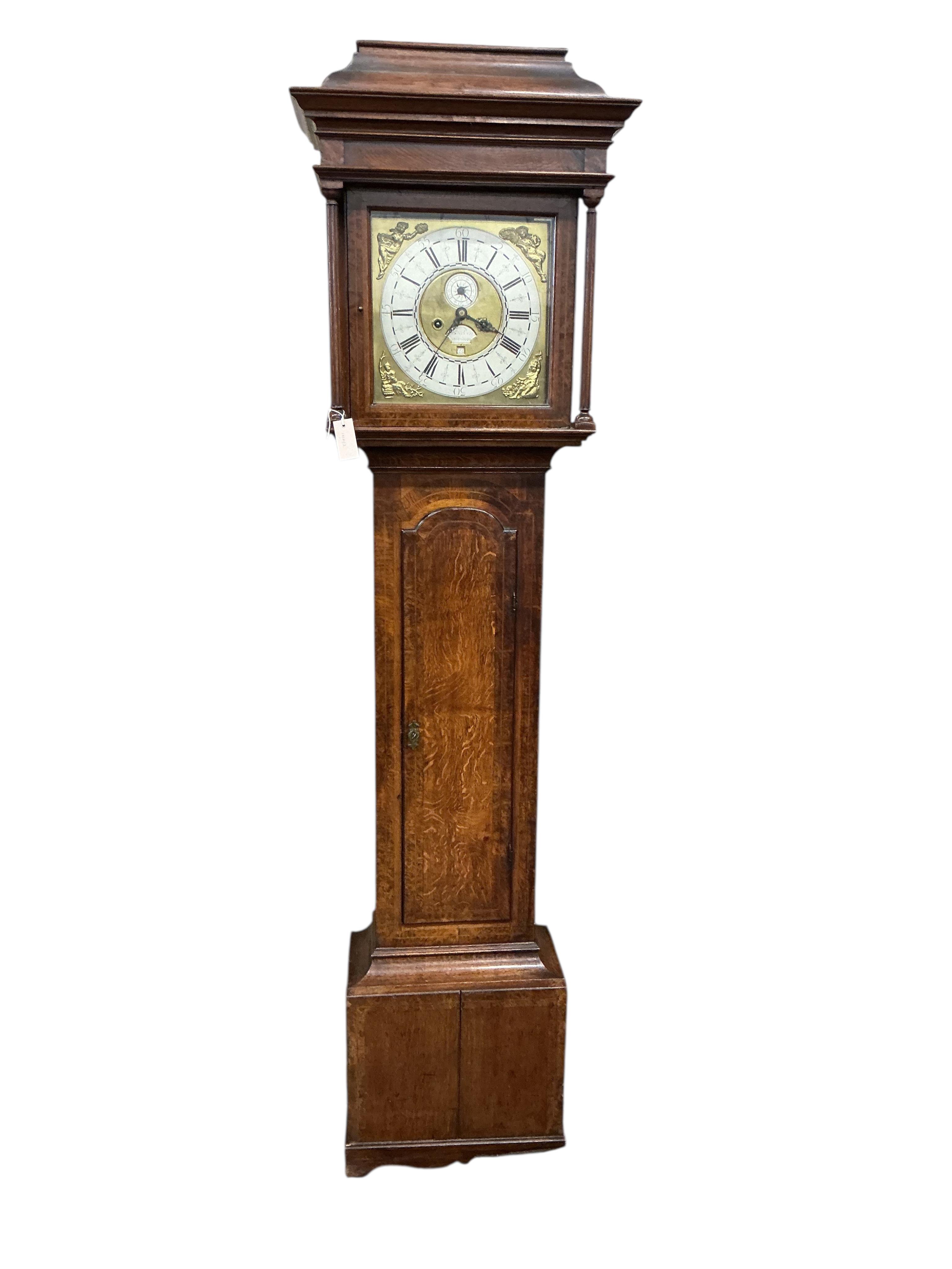 A George III yew banded oak eight day longcase clock, marked Seddon, Frodsham, height 220cm